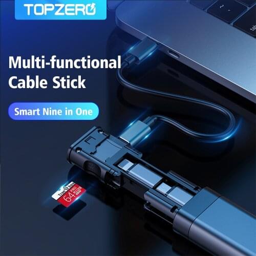 9 In 1 Multi-function Smart Cable Stick USB Card Storage Adapter Data Cable Storage Box SIM KIT TF Card Reader for iPhone xiaomi