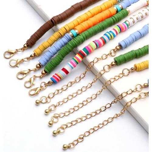 Fashion Bohemia Handmade Polymer Clay Beaded Necklace Gold Plated Colored Necklace Women