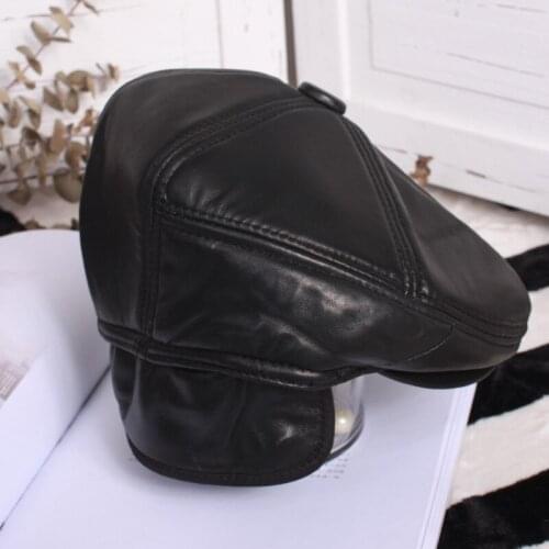 Genuine Leather Hat Mens Middle Elderly Beret Hats Male Autumn Winter Leisure Cowhide Cap Outdoor Warm High Quality Caps H6949
