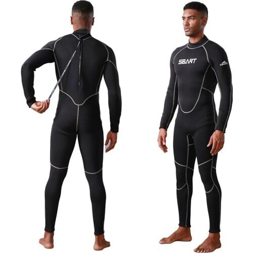 Mens 3mm Neoprene Wetsuit Full Body Diving Suit Front Zip Wet Suit for Diving Snorkeling Surfing Swimming Scuba Dive Solid Black