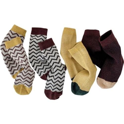 4Pairs Autumn Winter Thick Cotton Children Socks Fashion Striped Knitted Baby Girls Boys Socks Keep Warm