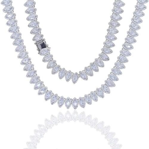 New Big Oval White CZ tennis chain choker Jewelry with gold silver color heavy Wedding necklace Jewelry For women men Party gift