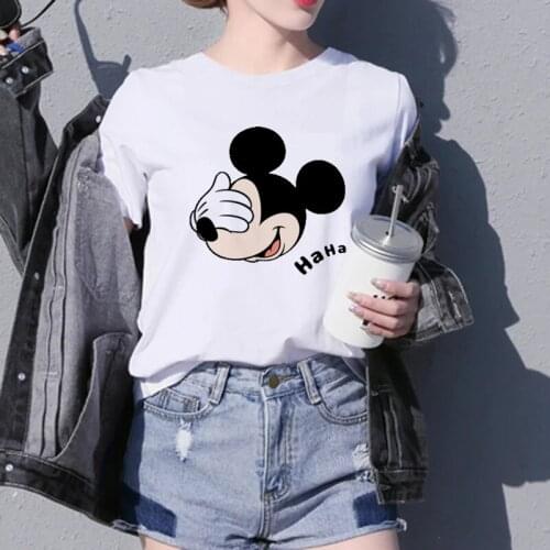 Casual Short Sleeve Tops Tees Cotton Harajuku Kawaii Casual T Shirt Womens Funny Mickey 3D Design Printing