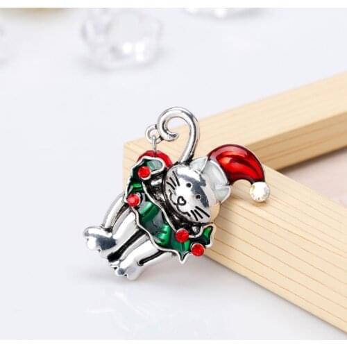 Christmas New Year Cat Kitten White Brooch Corsage Gifts Banquet Pins Decoration