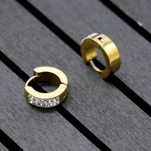 Earrings Stainless Steel Rhinestone Fashion Jewelry Ears Pierced For Men Women E56A