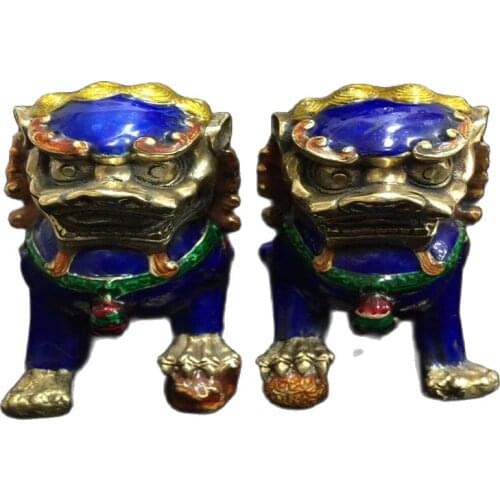 Chinese Old Copper Cloisonne Statue A Pair Of Cloisonne Lions