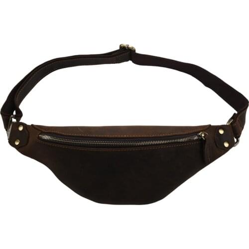 Crazy Horse Leather Waist Packs for Men Travel Fanny Pack 120Cm Belt Length Male Small Waist Bag for Phone Pouch