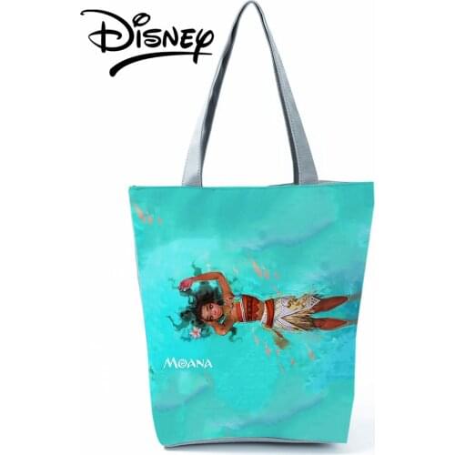 Disney Moana Handbags Sexy Black Person Women Shoulder Bag Fashion Shopping Bag Cartoon High Capacity Travel Beach Bag Blue Tote