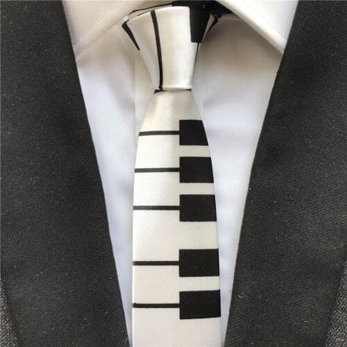 5cm Unique Design Musical Tie White with Wide Black Piano Keyboard Necktie