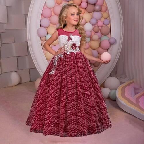 Vintage Long Flower Princess Dress for Girls Puffy Evening Kids Dress for Wedding Floral Costume Host Children Ceremony Dresses
