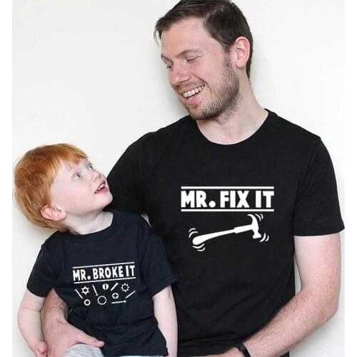 1pc Mr Broke It and Mr Fix It Funny Family Matching Clothes Family Look Daddy and Me Baby Clothes Short Sleeve T-shirt Outfits