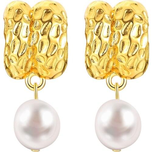 Pearl Drop Earrings for Women,elegant Hammered Metal Dangle Earrings Statement Chic Gift