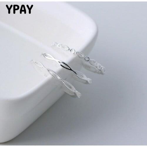 YPAY Simple Infinity Design Adjustable Finger Rings for Women 100% Genuine 925 Sterling Silver Ring Bague Fine Jewelry YMR773