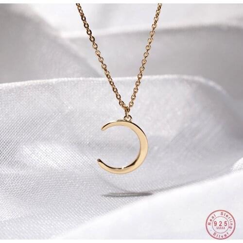 925 Sterling Silver Sweet Smooth Surface Moon Pendant Short Necklace For Women Sterling Silver Jewelry
