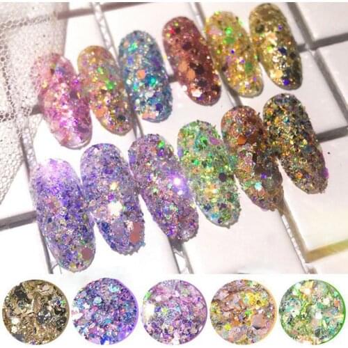 1 Jar Nail Glitter Flakes Hexagon Shaped Ultra-thin Anti-crack Mixed Color Sequins Nails Art Decorations Flakes for Beauty