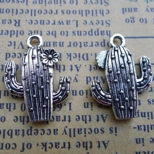 12 PCS/Lot 15mm*20mm Pendant Antique Silver Color Cactus Charms For DIY Jewelry Making DIY Keychain