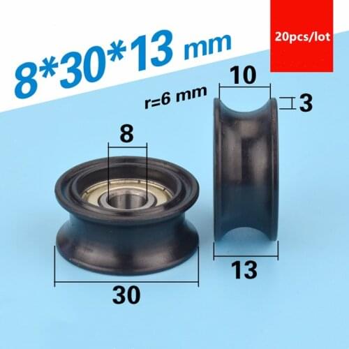 20pcs U groove Plastic coated bearing 608ZZ 8*30*13mm elevator POM roller track guide wheel package nylon pulley diameter 30mm