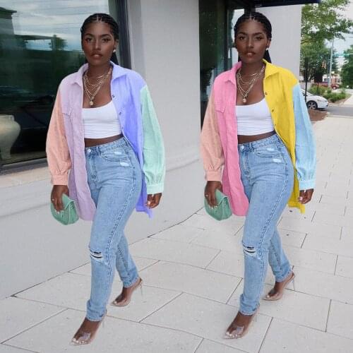 66BN113 autumn winter women casual fashion solid patchwork Open lined long sleeve shirt hot