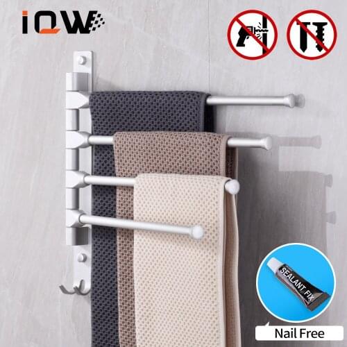 Towel Rack Space Aluminium 5/4/3/2 Arms Towel Hanging with Hooks Bathroom Movable Towel Bars