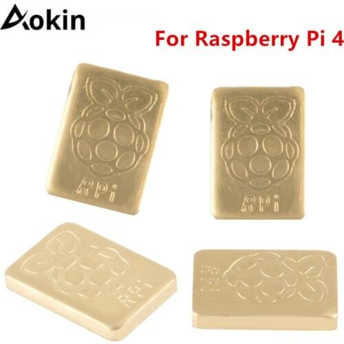 Aokin 4pcs/lot For Raspberry Pi 4 LOGO Heat Sink Copper Heatsinks For Raspberry Pi 4 Model B 4B Plus (Gold)