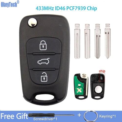 OkeyTech 433Mhz 3 Buttons Flip Folding Car Remote Key For Hyundai I20 I30 IX35 I35 Accent Solaris For Kia With ID46 PCF7939 Chip