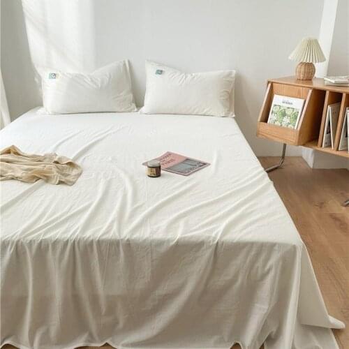 White 3 Piece Bed Sheet Set 100% Washed Cotton Flat/Fitted sheet Set Twin Double Queen King pillowcases Easy Care Breathable