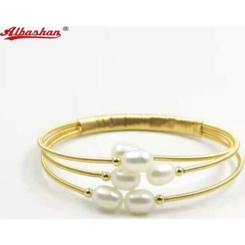 Handmade Natural white pearl bracelet New style 2021 bangels Gift women fashion jewelry