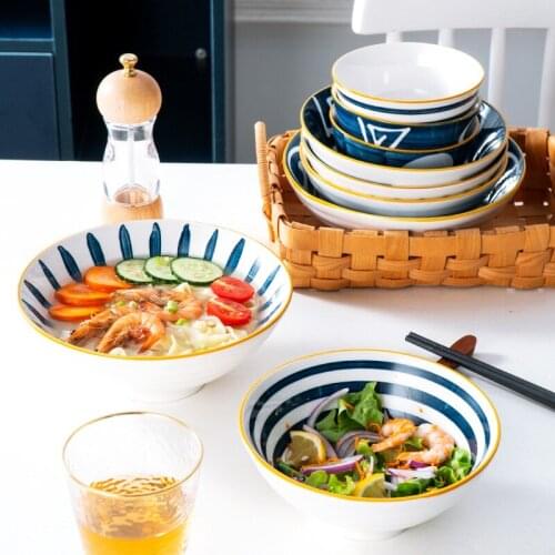 Net red Japanese Qingyao underglaze color hand-painted ceramic bowl rice bowl soup bowl ramen bowl creative personalized