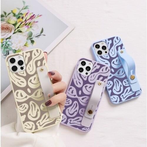 Wrist Strap Phone Case For iPhone XR X XS 11 12 Pro Mini SE 2020 Funda For iPhone 11 Pro Max 7 6 S 8 Plus Funny Smile Face Cover