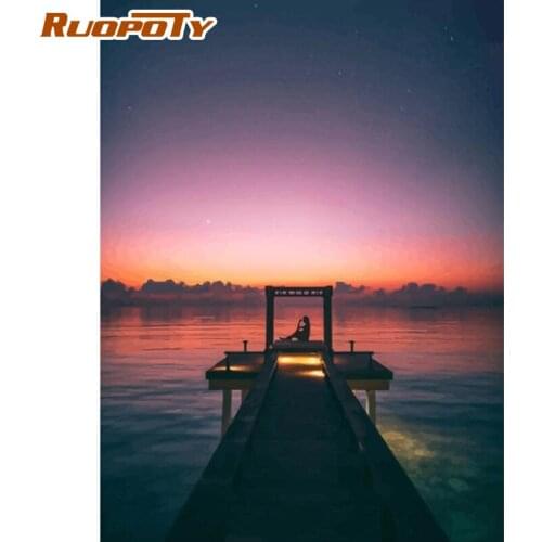 CHENISTORY Oil Painting By Numbers Beautiful Sunset Scenery DIY Paint For Adult Artwotrk Kids Living Room Paints Canvas