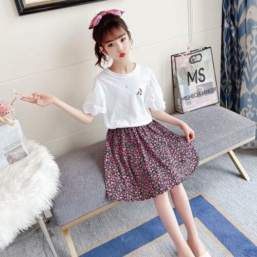 Summer Girls Suit Baby Girl Clothing Set Kids Lace Short Sleeve Sets Fashion Children Clothes Outfits 4 5 6 8 9 11 12 Years