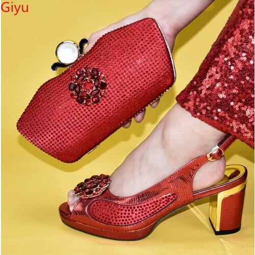 Doershow Italian Matching Shoes and Bag Set African Wedding red Shoe and Bag set Italy Shoe and Handbag Summer Set Women HVV1-3