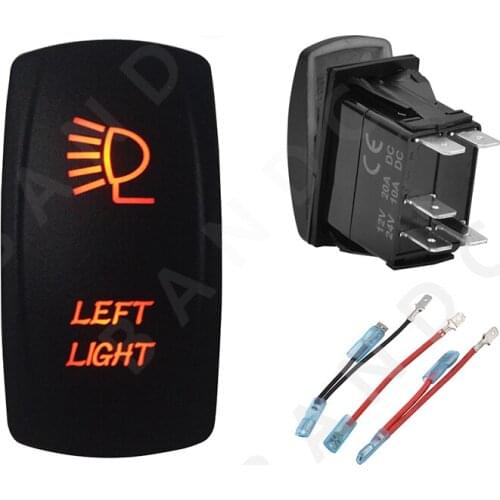 LEFT LIGHT Rocker Switch 5P ON-OFF SPST Laser Etched Orange Illuminated Led for Car Boat Marine ARB RV Camper，Jumper Wire Set