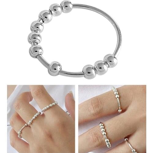 1pc Rotatable Fidgets Ring ner Ring Stress Relief Ring with Beads Sensory Toy Gifts for Women Men