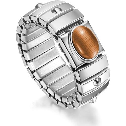 Hapiship Women Jewelry 9mm Width Stainless Steel Nice Opals Elastic Ring Size 7 For Best Friend Wife Birthday Gift RS08