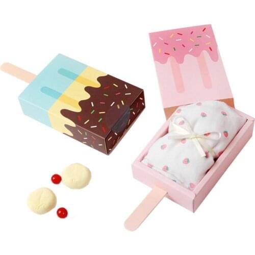 6pcs Ice Cream Shape Wedding Favor Box Cartoon Treat Boxes DIY Packaging Gift Candy Bags for Baby Shower Birthday Party Supplies