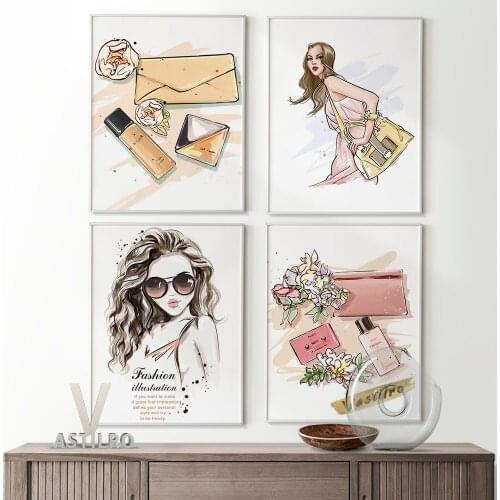 Cosmetics Fashion Clipart Wall Decor Poster Beauty Girl Watercolour Print High Quality Canvas Painting Living Room Home Decorate