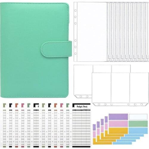 A6 Leather Budget Binder Cover with Expense Budget Sheet, Binder Pockets,Card Bag for Cash Stuffing and Budget Planner