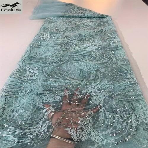 Madison African Embroidery Tulle Lace Fabric With Sequins 2021 High Quality French Lace Fabric With Sequins 5 Yards
