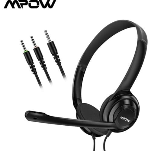 Mpow HC9 Wired Office Headphone 3.5mm Computer Headset with Noise Cancelling Mic 1-in-2 adapter for Classes Skype Call Center