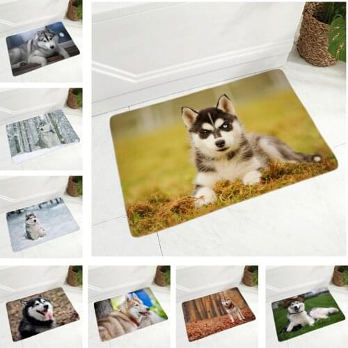 Soft Flannel Carpet Floor Mat for Hallway Bedroom Decor Siberian Husky Dog Door Mat Non-Slip Dining Room Doormat Pet Animal Rug