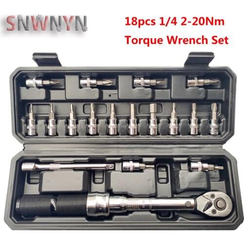 18pcs/set 2-20Nm Bicycle Torque Wrench Set 1/4 Ratchet Socket Bike Repair Spanner Key Kit Set Hand Tool Set