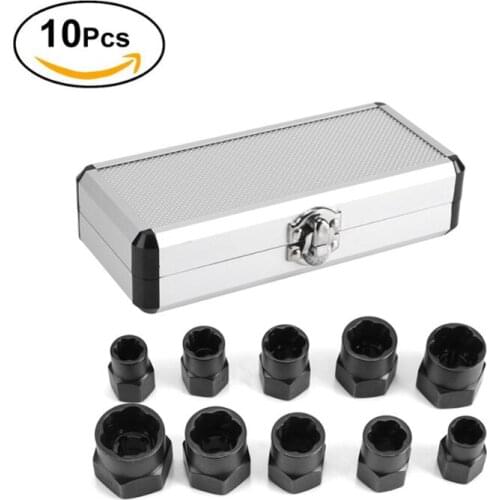 ASCENDAS 10pcs /set Damaged Bolts Nuts Screws Remover Extractor Removal Socket Tools Set Threading Tool Kit With Box TP-0345