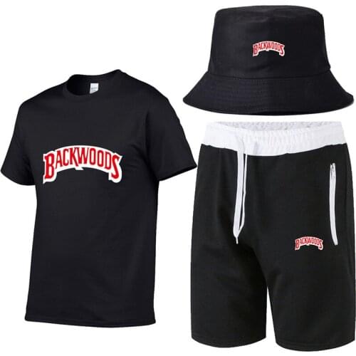 2020 new Backwoods summer unisex 100% cotton T-shirt + short men + fishing hat set T-shirt mens 3 piece set