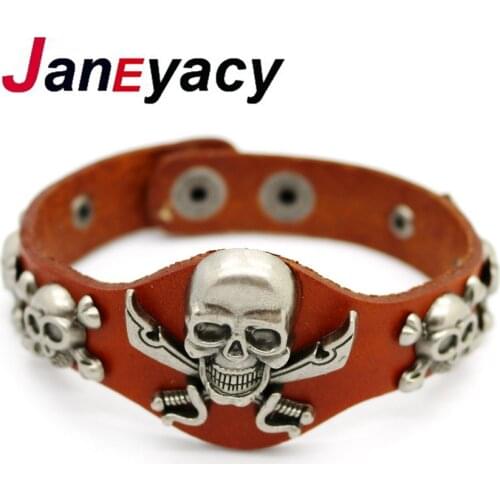 2020 New Listing Retro Punk Skull Leather Bracelets Fashion Leather Bracelets Wholesale Alloy Jewelry For Men And Women Pulseira