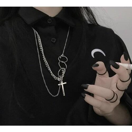 Rock Streetwear Circles Crossing Chain Necklace Multi Layer Hiphop Dancing Accessory
