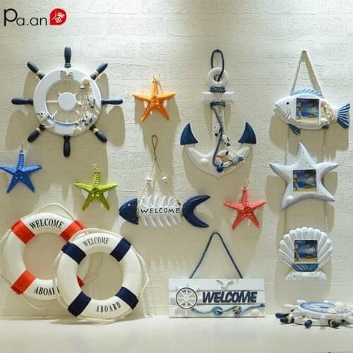 Pa.an Mediterranean Home Decoration Crafts Shells Starfishes Rudder Fish Net Creative Living Room Bedroom Wall Hanging Art Decor