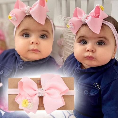 New Baby Girl Headband Ribbon Nylon Elastic Bows Kids Hair Band Infant Headdress Cute Bow Hairbands Photo Props Birthday Gifts