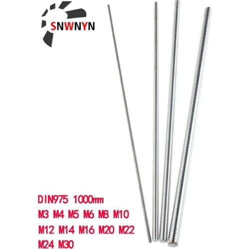 Threaded Rod DIN975 Fully Threaded Bar Fasteners Silver Tone 304 Stainless Steel L1000mm M3 M4 M5 M6 M8 M10 M12 M14 M16 M20 M30