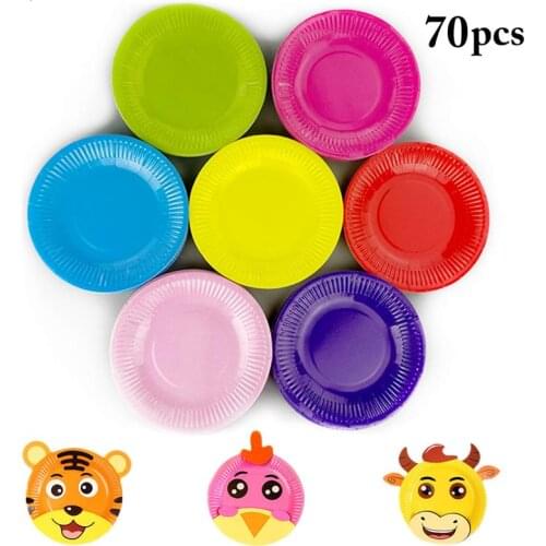 70pcs 9in Paper Plate Multi-Colored DIY Disposable Plate Round Paper Dish For Kids DIY Painting Accessories Party Supplies